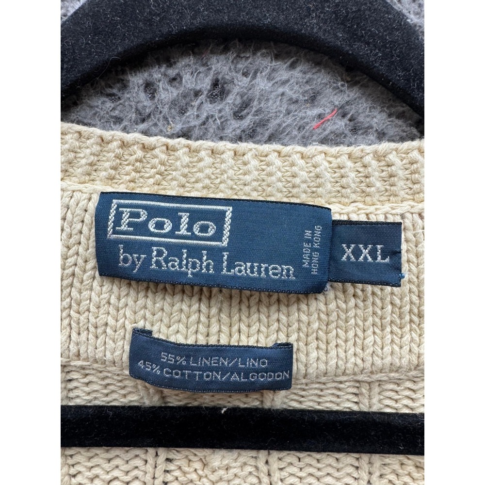 Vintage Polo Ralph Lauren Linen Blend Cable Knit Cricket V-Neck Sweater Mens XXL - Picture 5 of 11